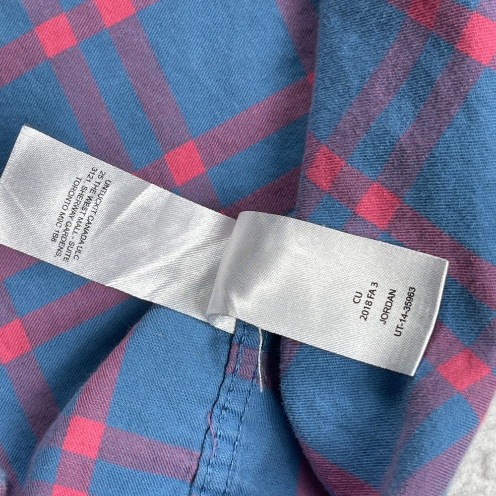 UNTUCKit Shirt Mens Small Blue Pink Plaid Flannel Cotton Button Down Long Sleeve - Picture 10 of 11